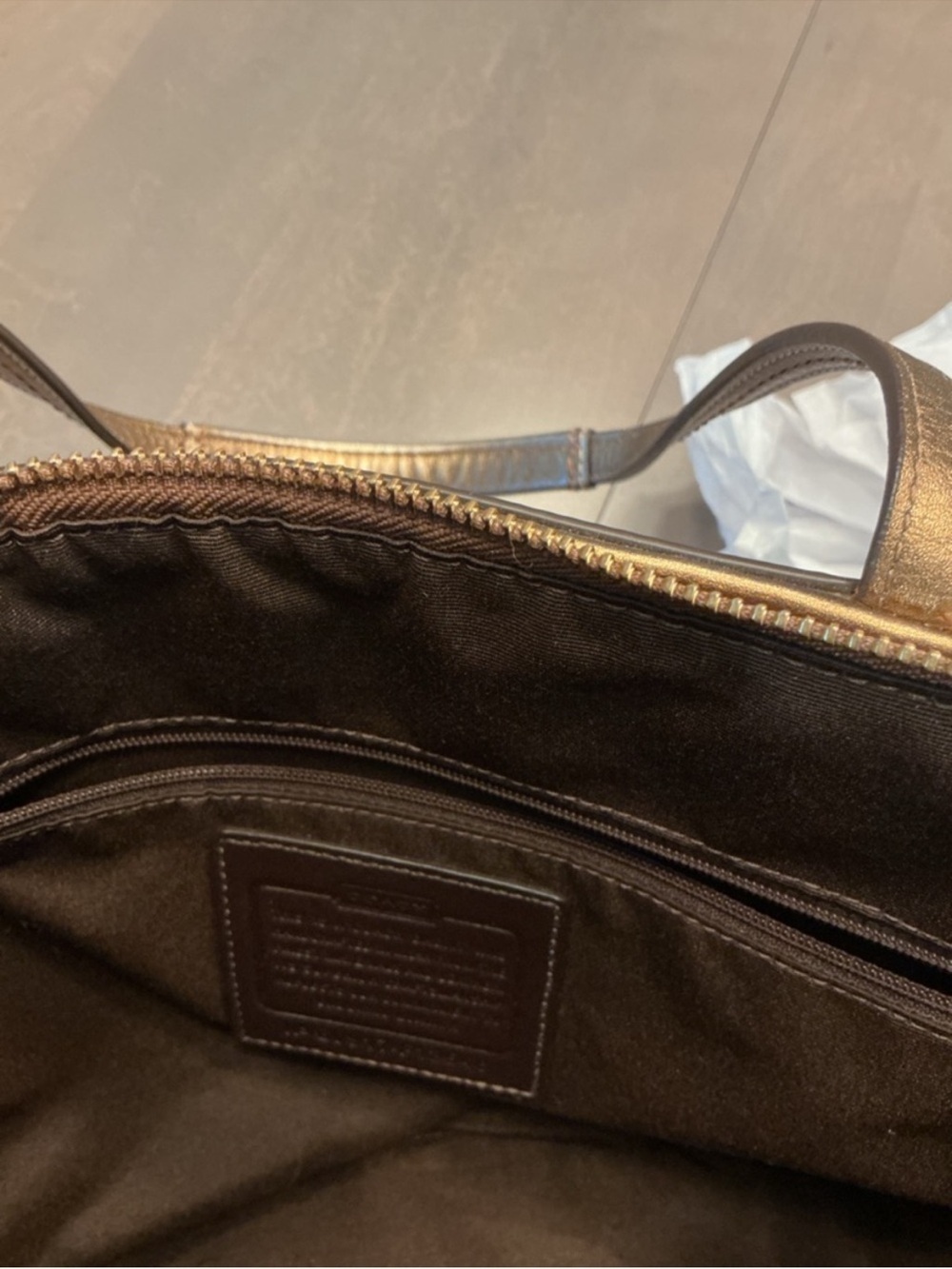 Coach Y2K Signature Stripe Tote Bag Dark Brown Metallic Bronze Trim F13548 EUC - Picture 8 of 10
